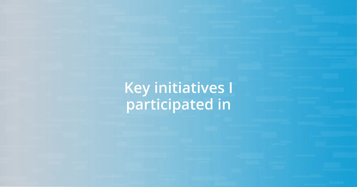 Key initiatives I participated in